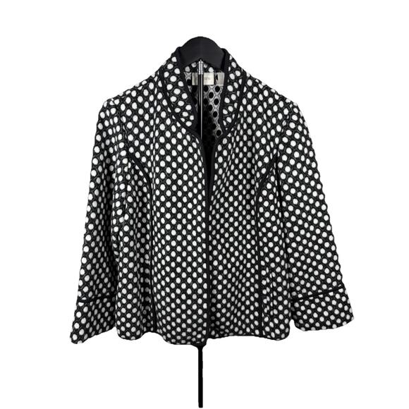 Chico's Jackets & Blazers - CHICO'S Polka Dot Jacket Sz 1 M 8-10 Blazer Plush Felt Black White Open Front